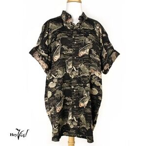 Vintage Mens RedHead Hawaiian Shirt Black Cotton Fishing Theme Size XL - Hey Viv